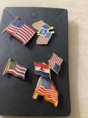 Assorted American Flag Enamel Pin Set - Red, White & Blue